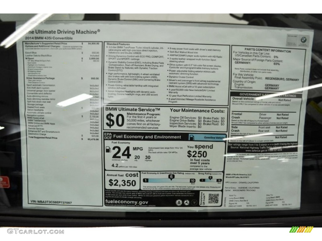 2014 BMW 4 Series 435i Convertible Window Sticker Photo #94661106