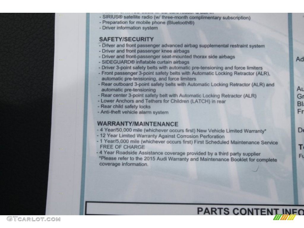 2015 Audi A3 1.8 Prestige Window Sticker Photo #94670450