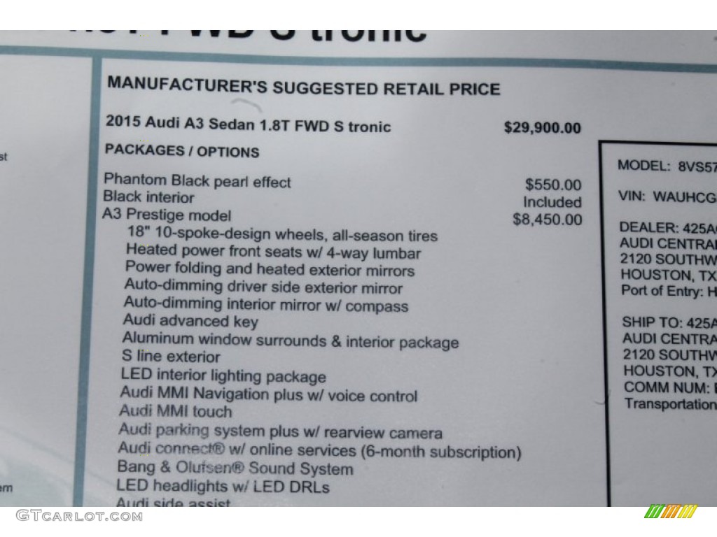 2015 Audi A3 1.8 Prestige Window Sticker Photos