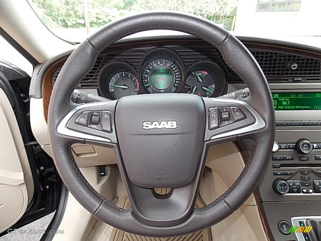 2011 Saab 9-5 Turbo4 Sedan Parchment Steering Wheel Photo #94680394