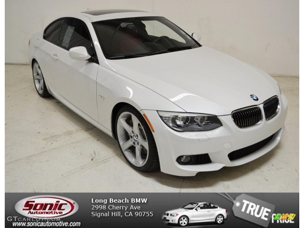 2012 3 Series 335i Coupe - Mineral White Metallic / Coral Red/Black photo #1