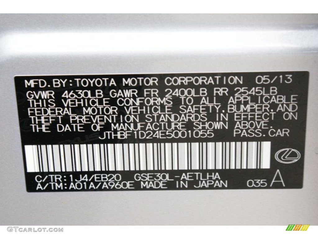 2014 Lexus IS 250 Color Code Photos