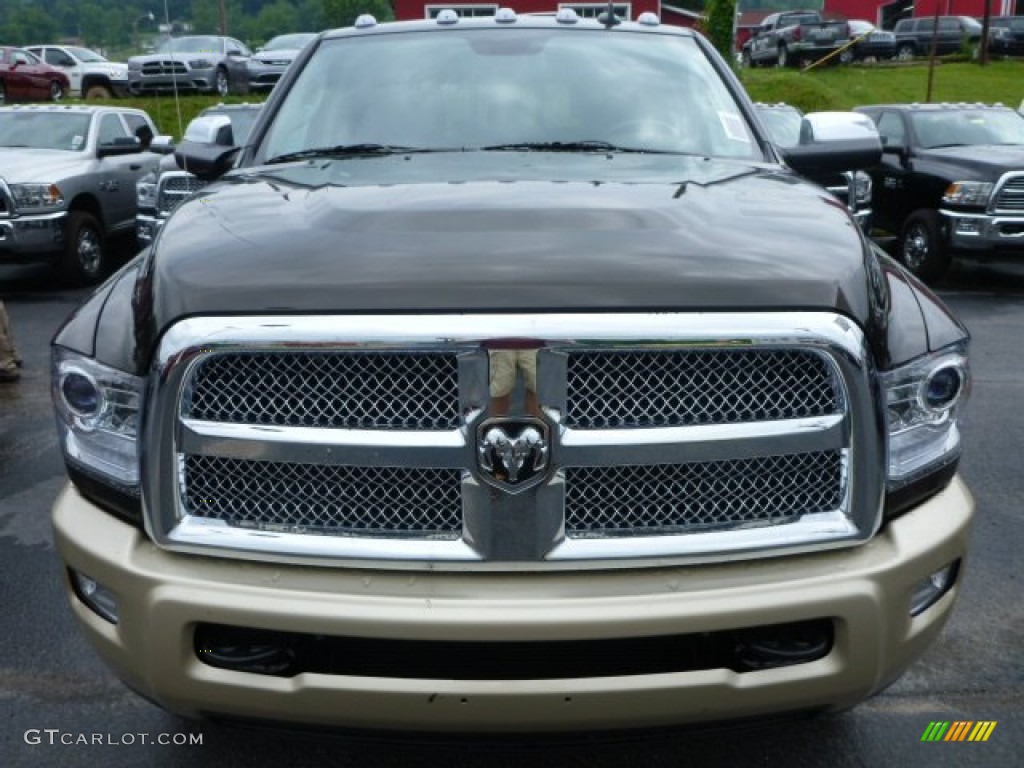 2014 2500 Laramie Longhorn Mega Cab 4x4 - Black Gold Pearl Coat / Canyon Brown/Light Frost Beige photo #6