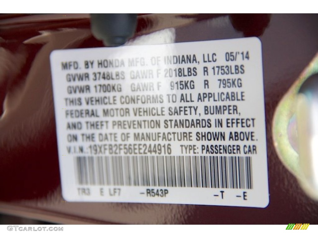 2014 Civic LX Sedan - Crimson Pearl / Beige photo #21