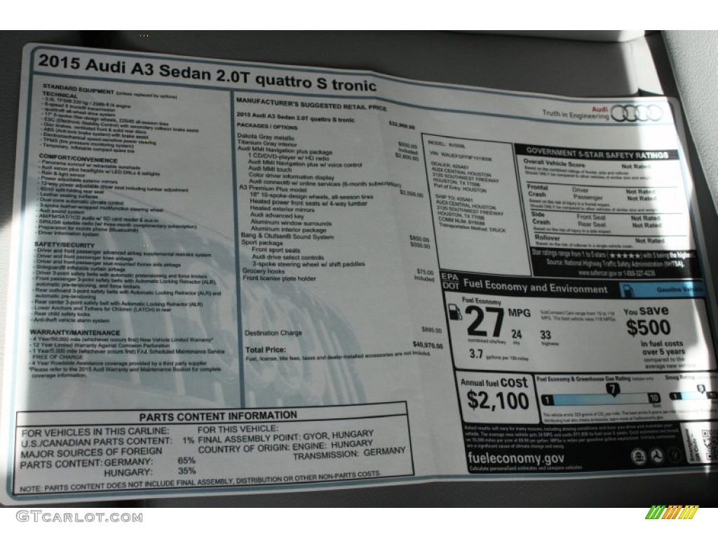 2015 Audi A3 2.0 Premium Plus quattro Window Sticker Photo #94708483