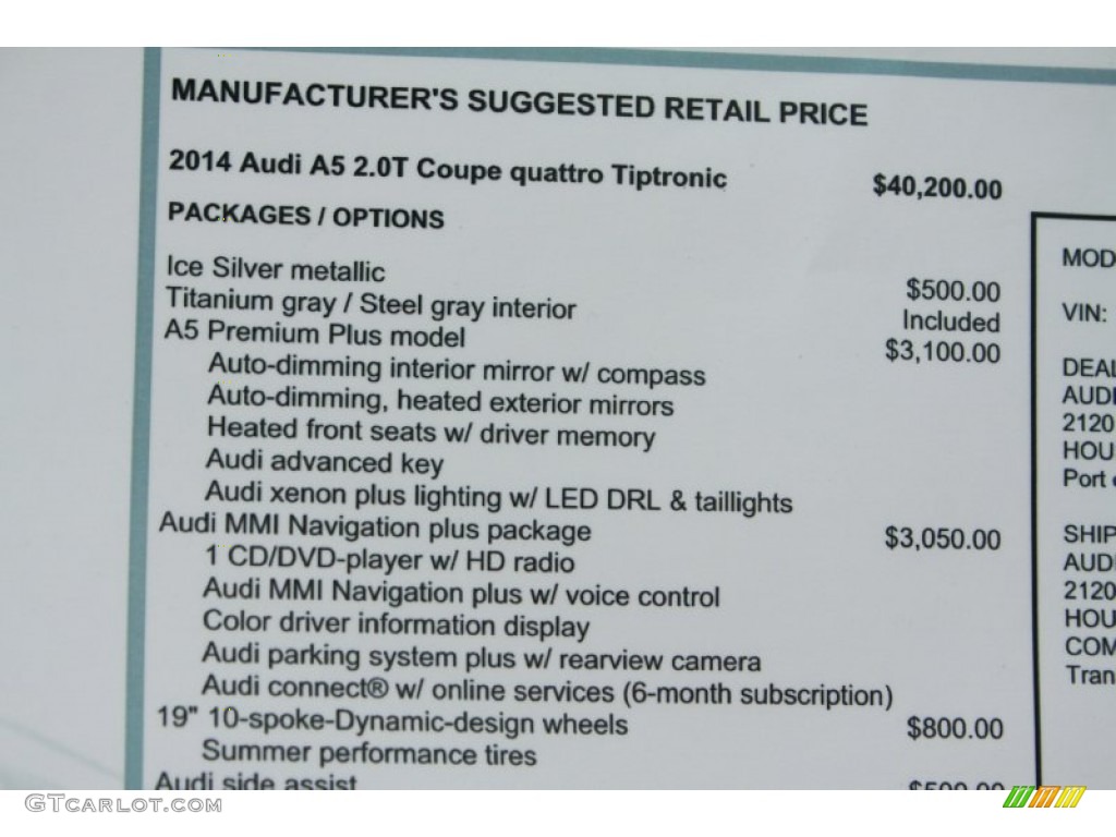 2014 A5 2.0T quattro Coupe - Ice Silver Metallic / Titanium Gray photo #34