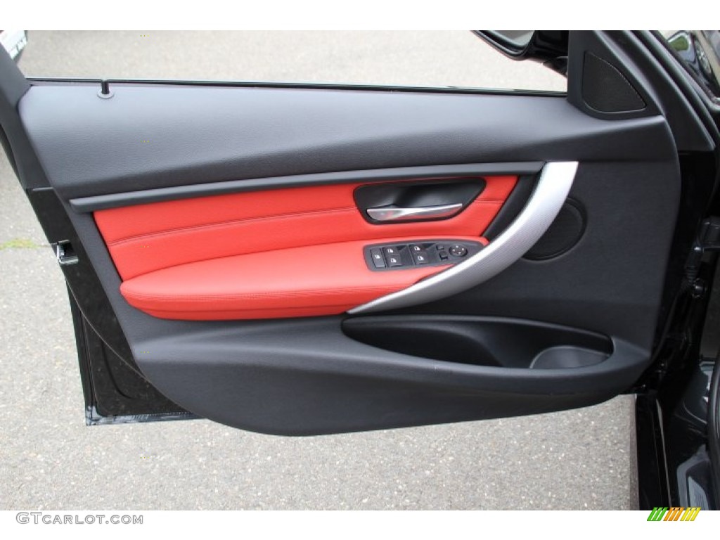 2014 BMW 3 Series 335i xDrive Sedan Coral Red/Black Door Panel Photo #94734739