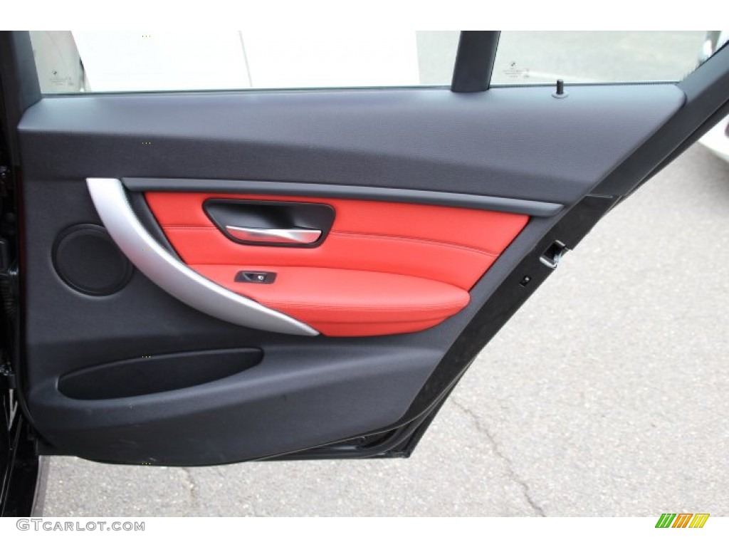 2014 BMW 3 Series 335i xDrive Sedan Coral Red/Black Door Panel Photo #94735030