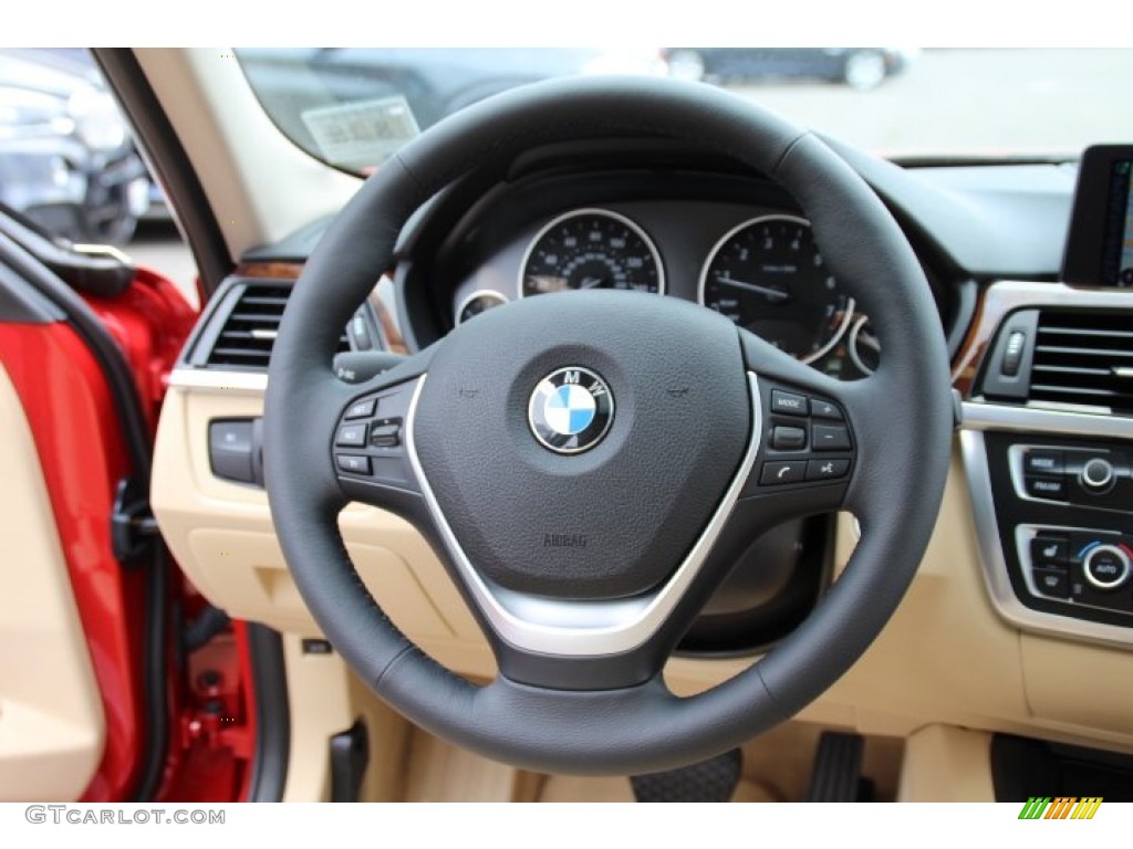 2014 BMW 3 Series 328i Sedan Venetian Beige Steering Wheel Photo #94735587