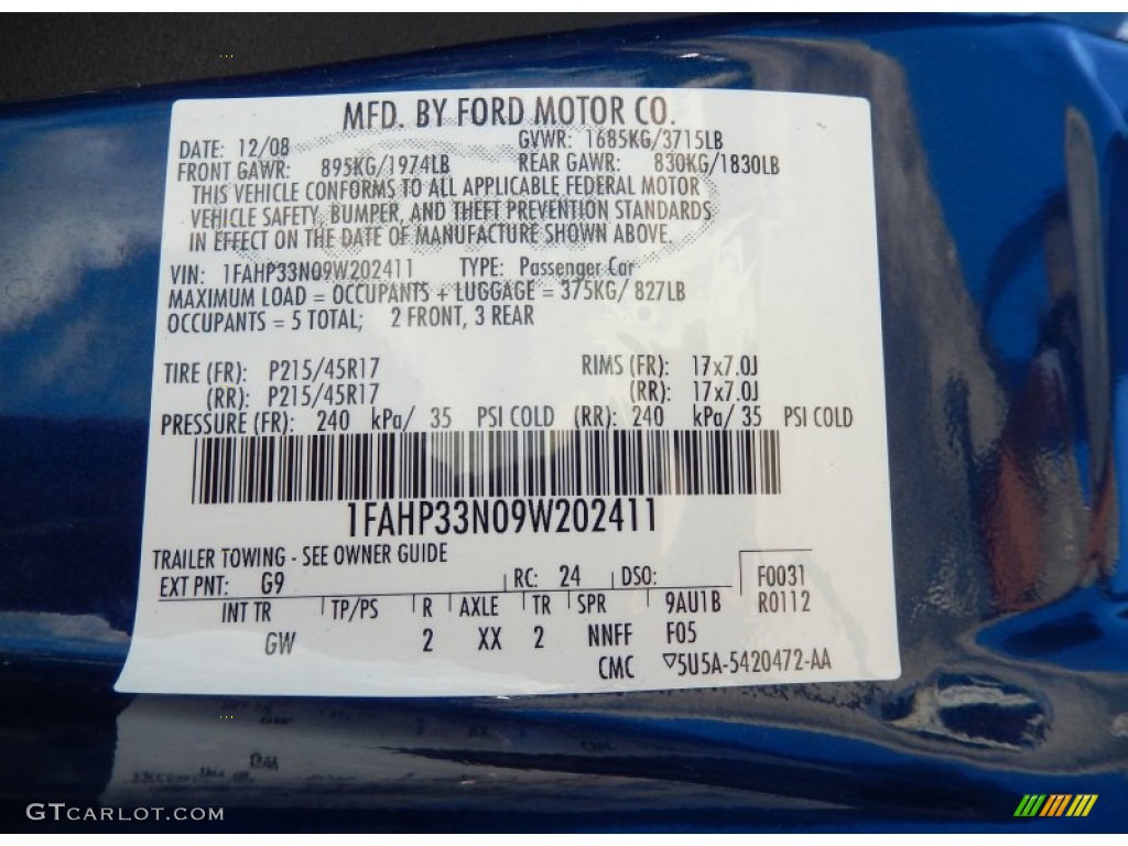 2009 Ford Focus SES Coupe Color Code Photos