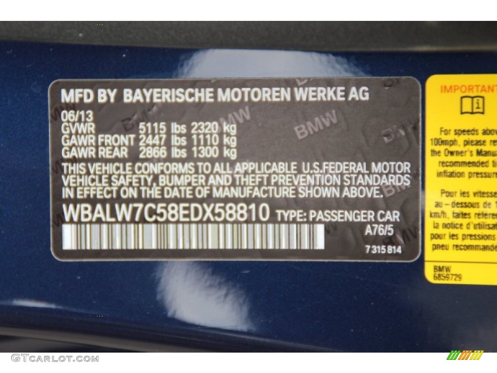 2014 6 Series Color Code A76 for Deep Sea Blue Metallic Photo #94740241