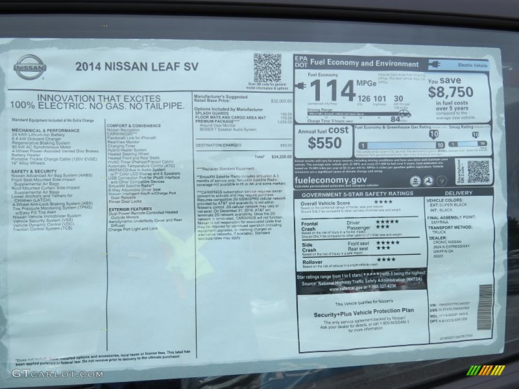 2014 Nissan LEAF SV Window Sticker Photo #94753135