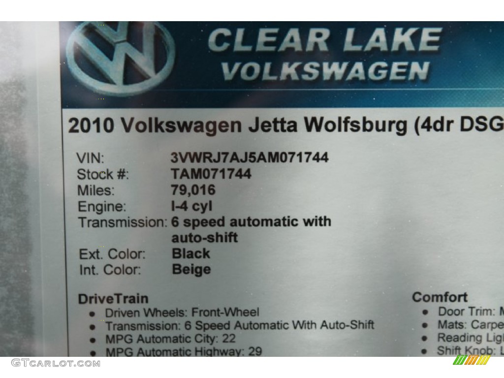 2010 Jetta Wolfsburg Edition Sedan - Black / Cornsilk Beige photo #37