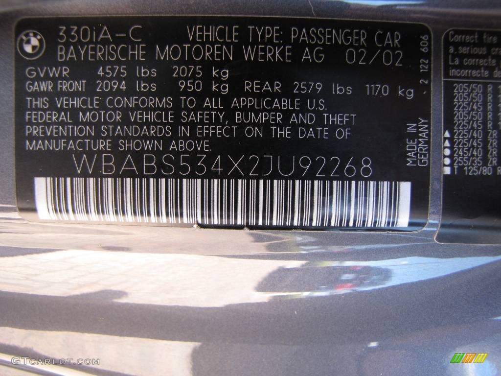2002 3 Series 330i Convertible - Steel Grey Metallic / Grey photo #29