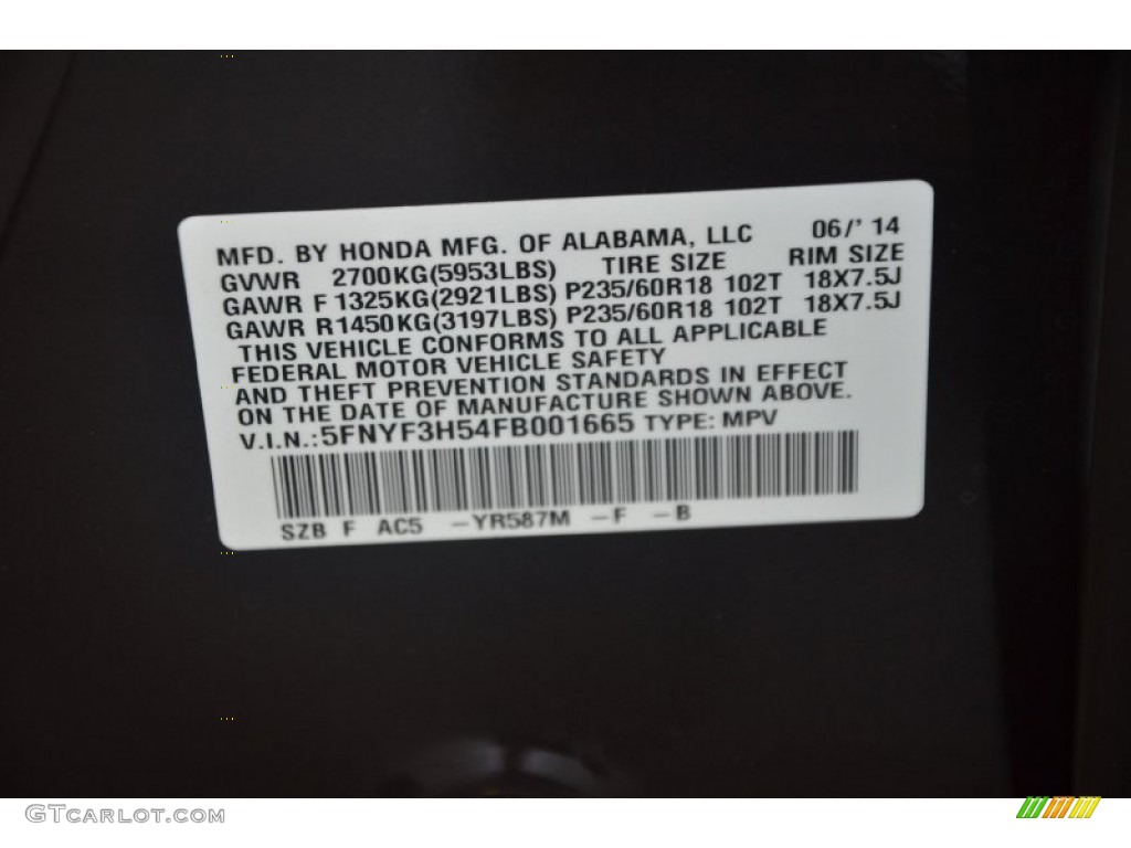 2015 Pilot Color Code YR587M for Dark Amber Metallic Photo #94803942