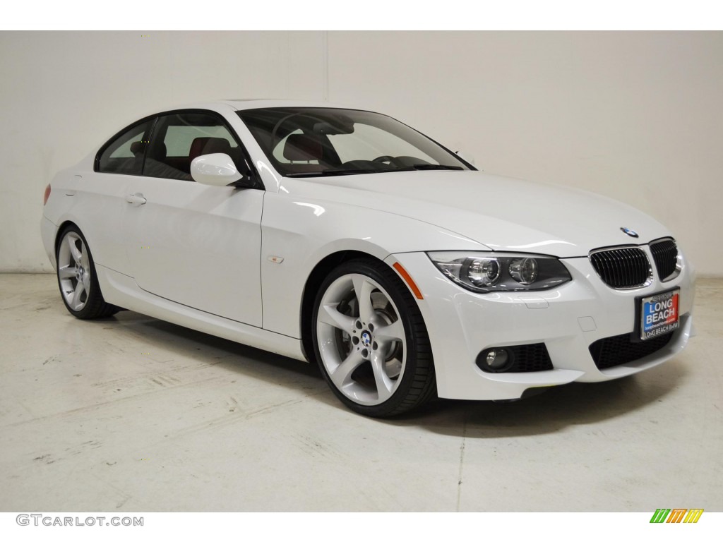 2011 3 Series 335i Coupe - Mineral White Metallic / Coral Red/Black Dakota Leather photo #2