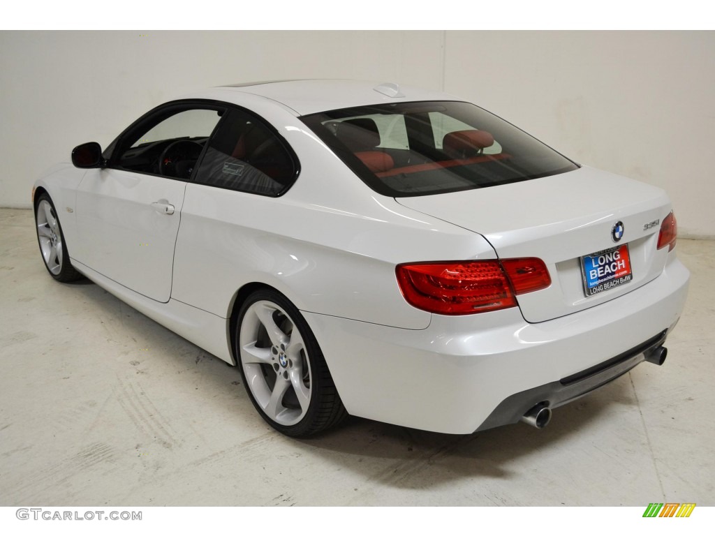 2011 3 Series 335i Coupe - Mineral White Metallic / Coral Red/Black Dakota Leather photo #6