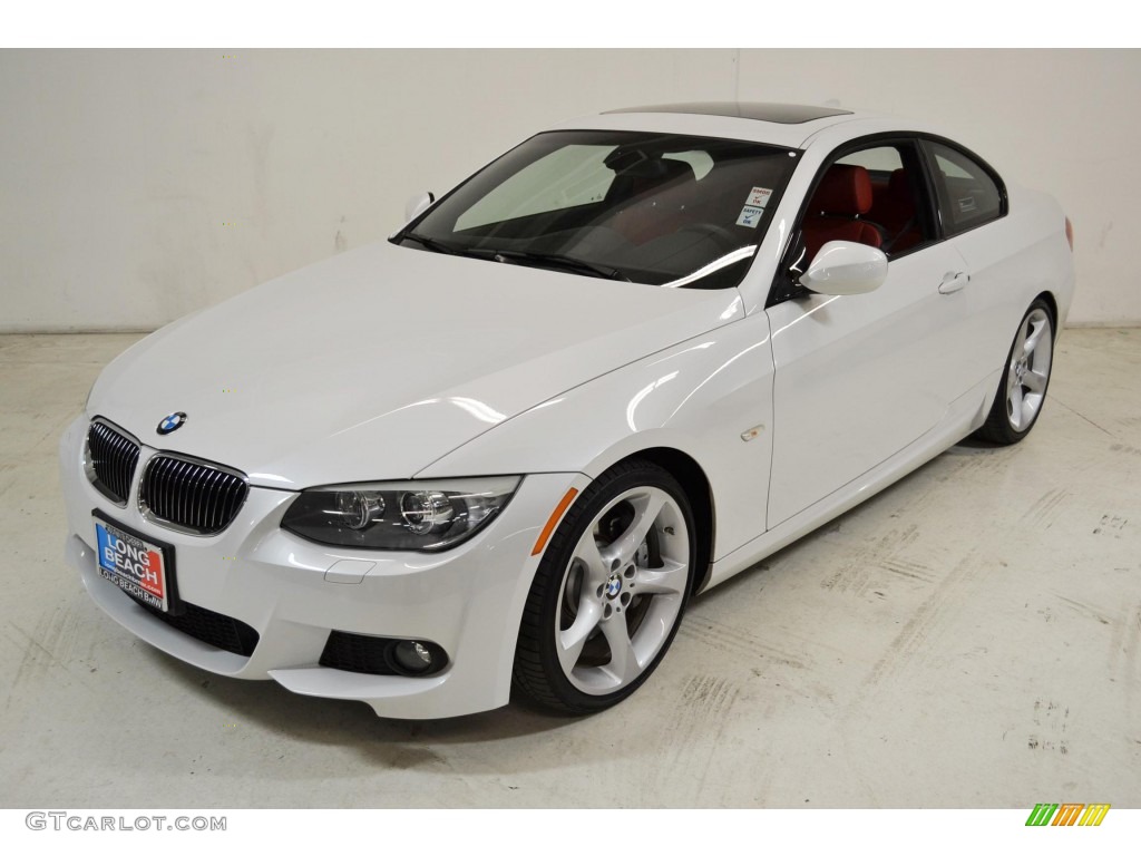 2011 3 Series 335i Coupe - Mineral White Metallic / Coral Red/Black Dakota Leather photo #9