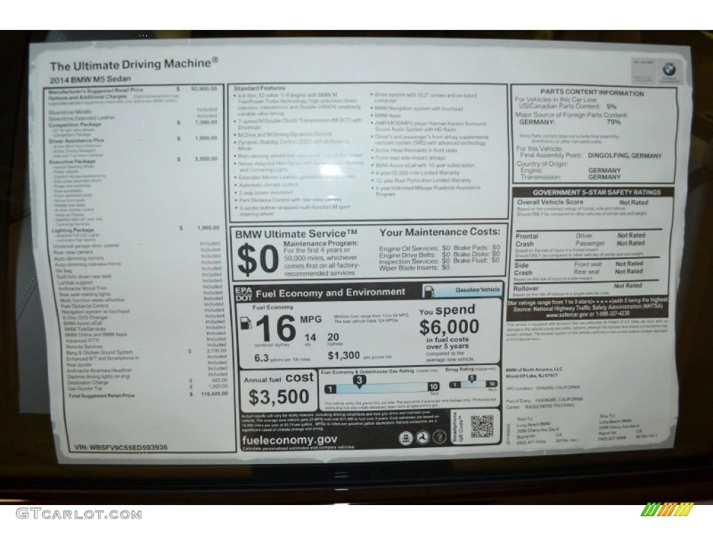 2014 BMW M5 Sedan Window Sticker Photo #94806489
