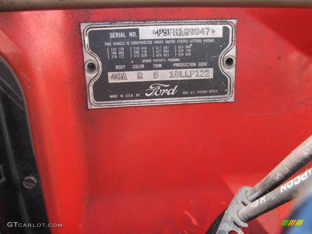 1955 Ford Thunderbird Convertible Info Tag Photo #94810019
