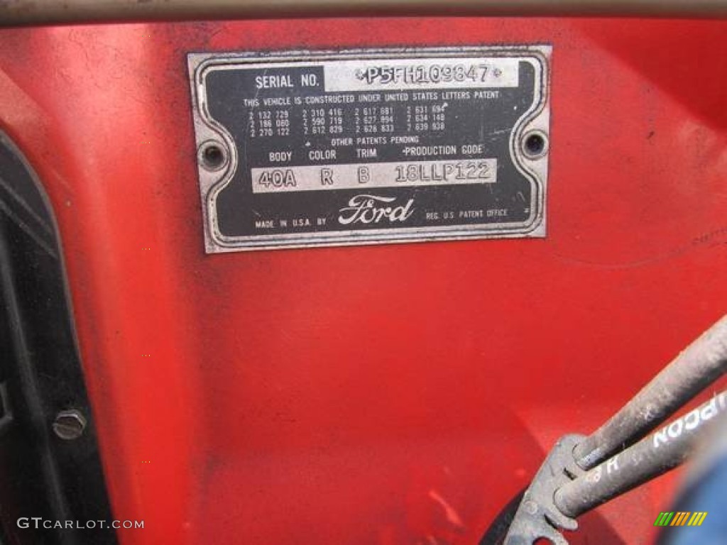 1955 Ford Thunderbird Convertible Info Tag Photos