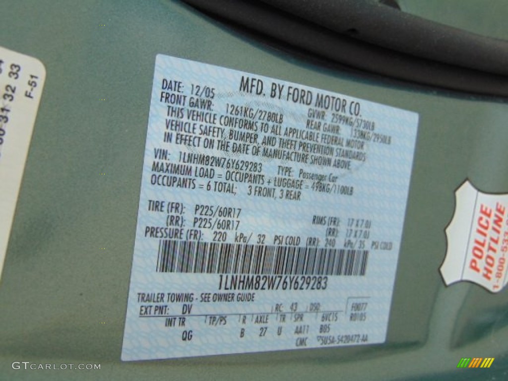 2006 Lincoln Town Car Signature Limited Color Code Photos