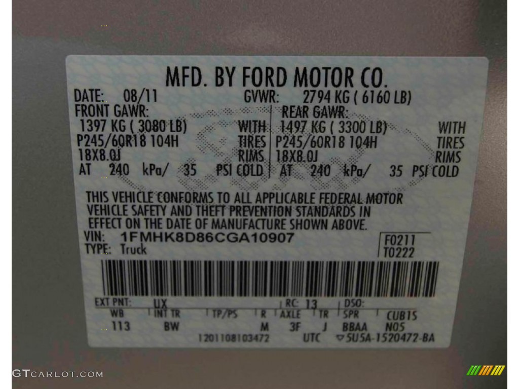 2012 Explorer XLT 4WD - Ingot Silver Metallic / Charcoal Black photo #36