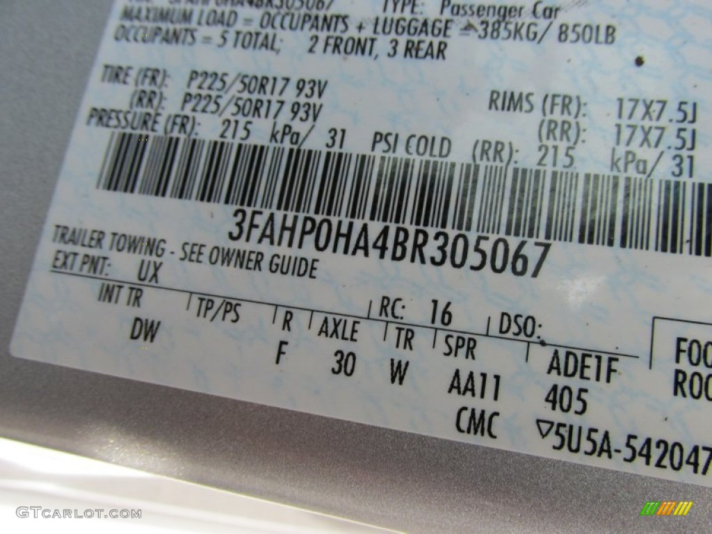 2011 Fusion Color Code UX for Ingot Silver Metallic Photo #94947615