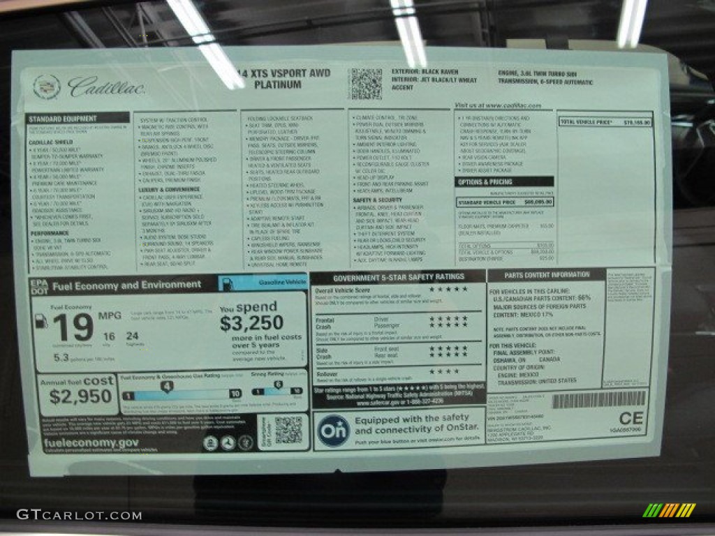2014 Cadillac XTS Vsport Platinum AWD Window Sticker Photo #94960967