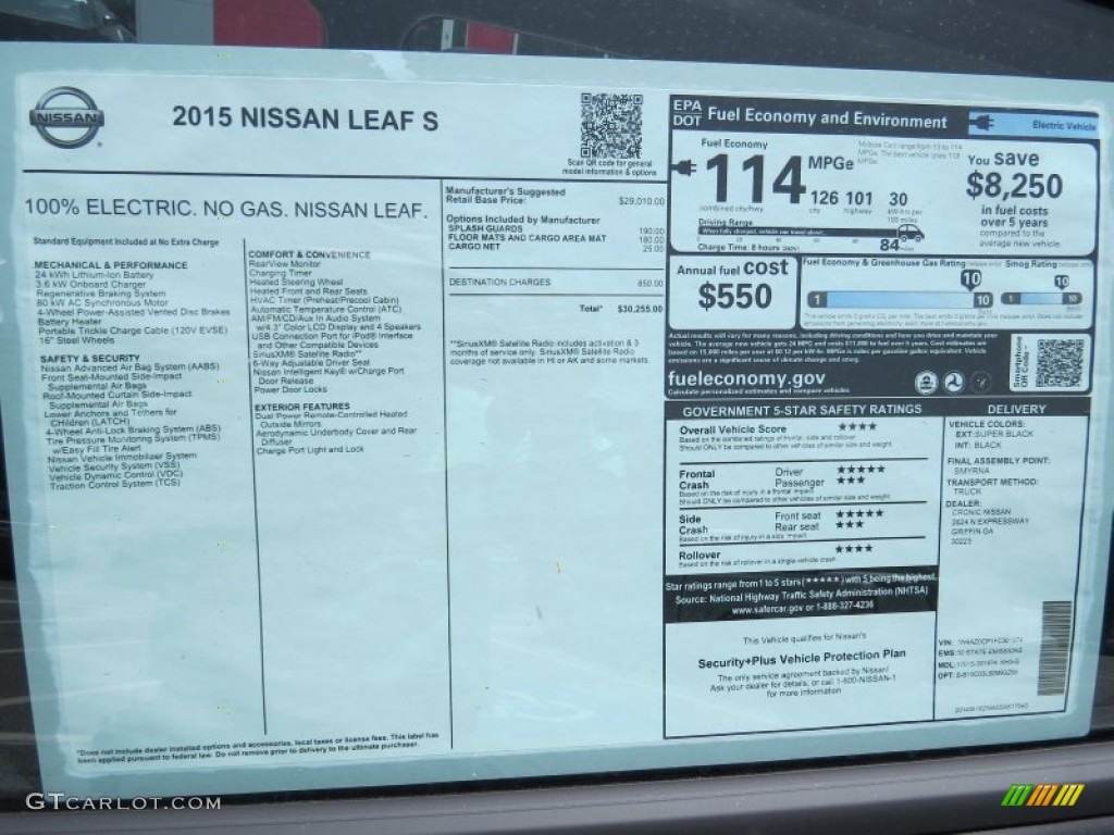 2015 Nissan LEAF S Window Sticker Photo #94974328