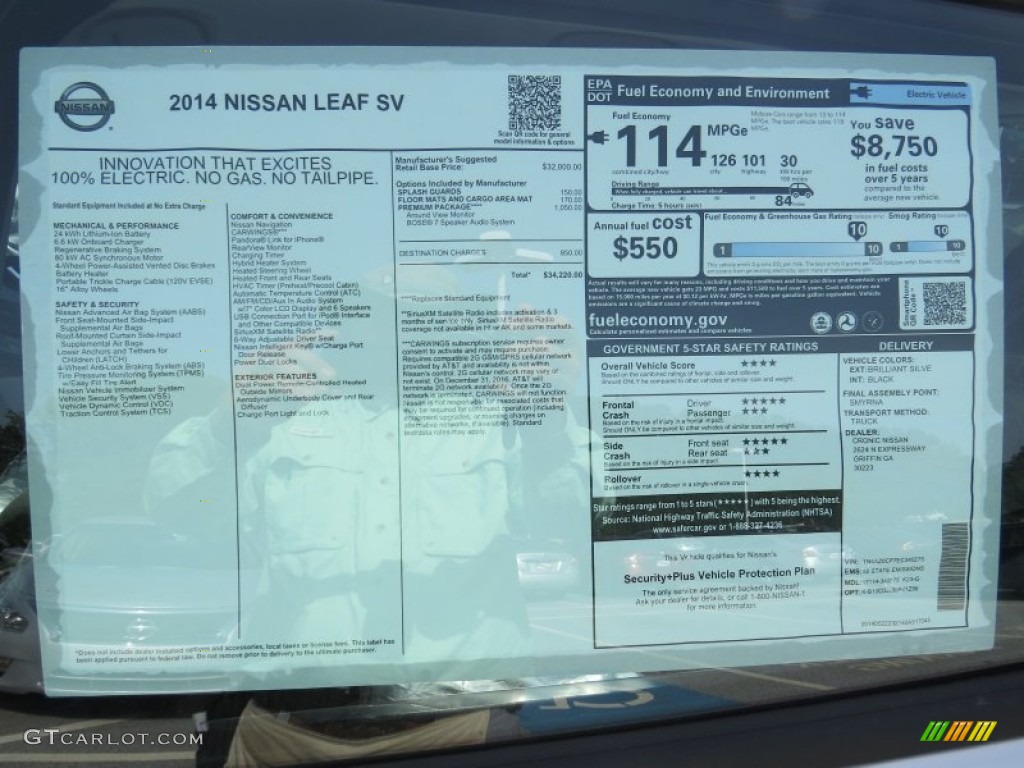 2014 Nissan LEAF SV Window Sticker Photos