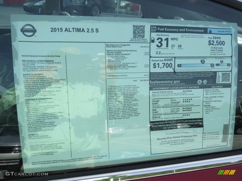 2015 Nissan Altima 2.5 S Window Sticker Photo #94978727