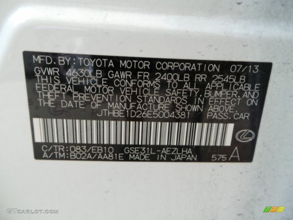 2014 Lexus IS 350 F Sport Color Code Photos