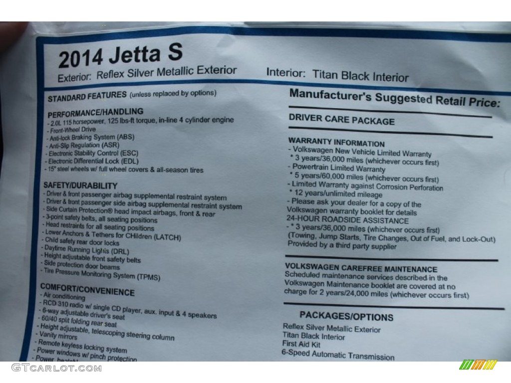 2014 Volkswagen Jetta S Sedan Window Sticker Photo #95005888