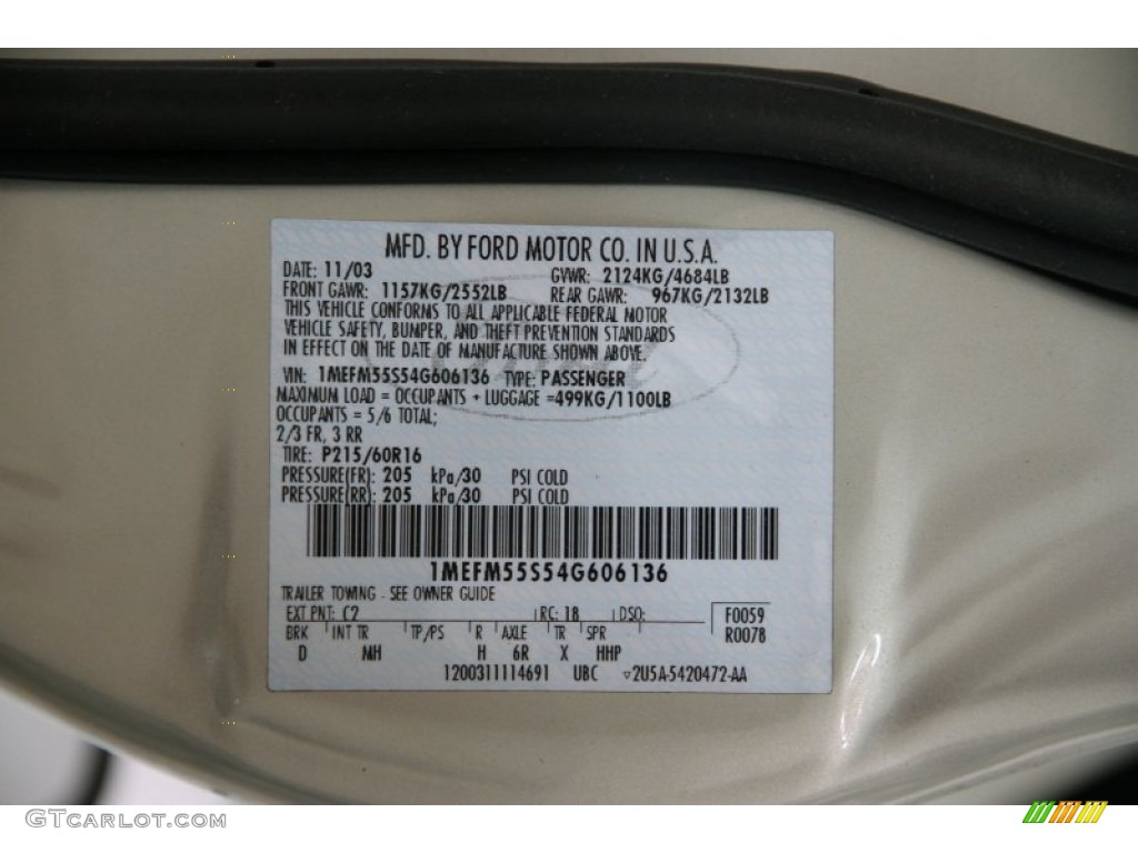 2004 Sable Color Code C2 for Gold Ash Metallic Photo #95022592