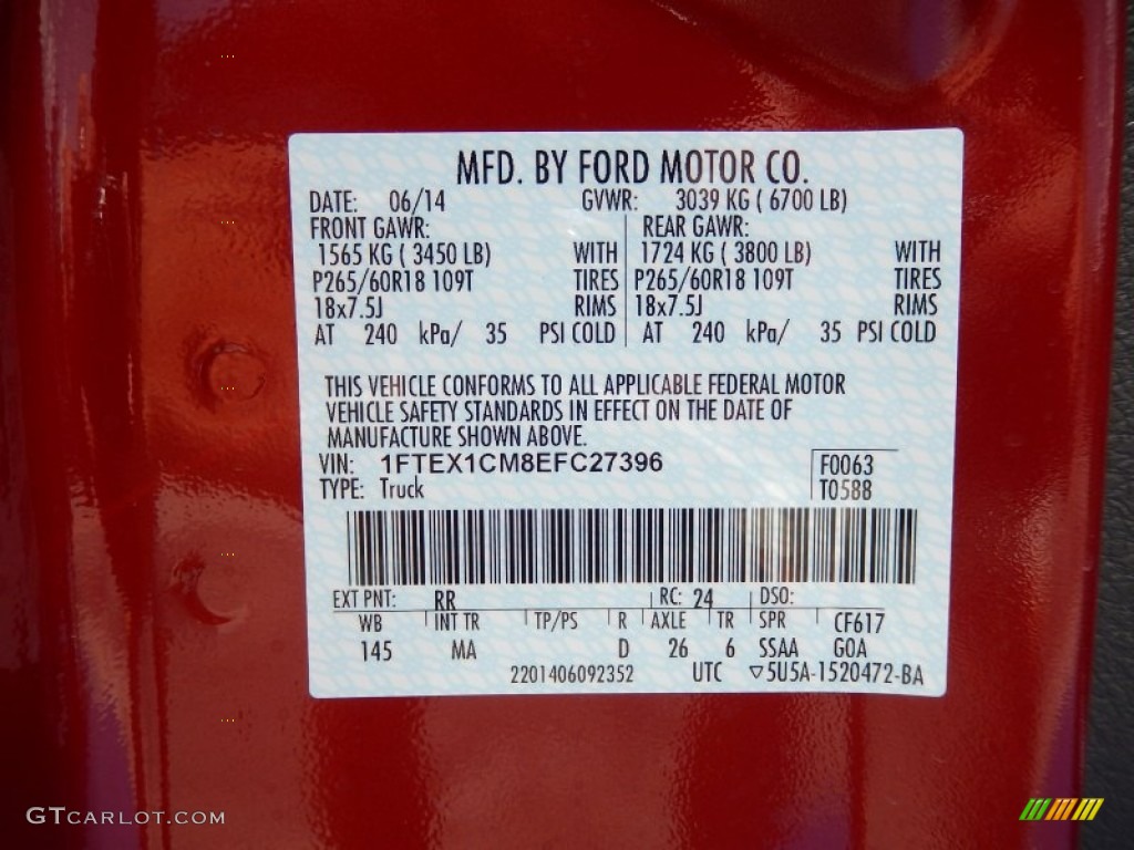 2014 Ford F150 XLT SuperCab Color Code Photos