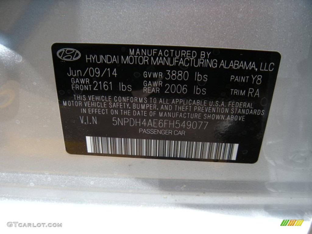 2015 Elantra Color Code Y8 for Symphony Silver Photo #95049006