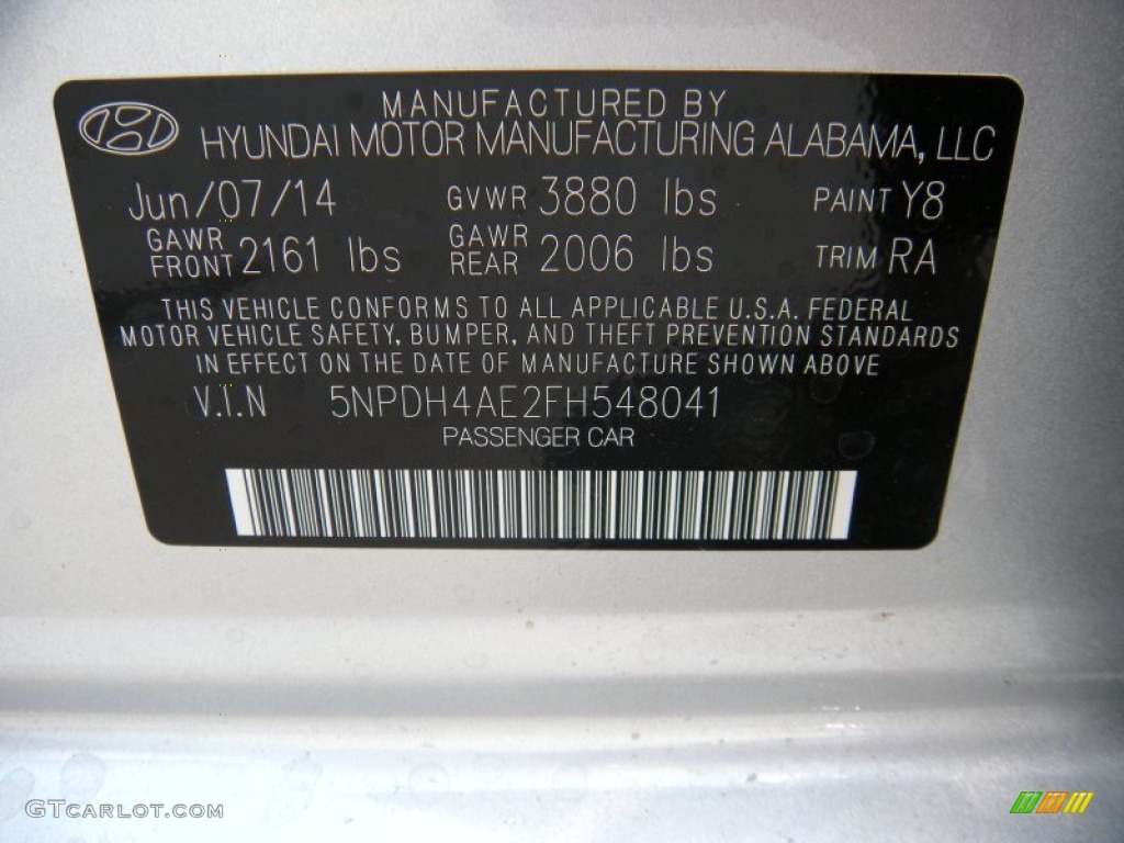 2015 Elantra SE Sedan - Symphony Silver / Gray photo #32