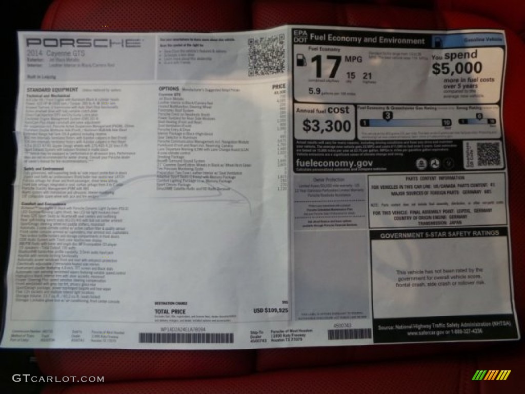 2014 Porsche Cayenne GTS Window Sticker Photo #95070465