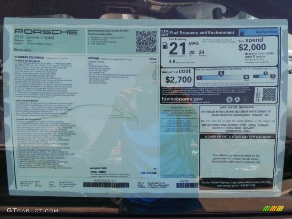2014 Porsche Cayenne S Hybrid Window Sticker Photo #95071596