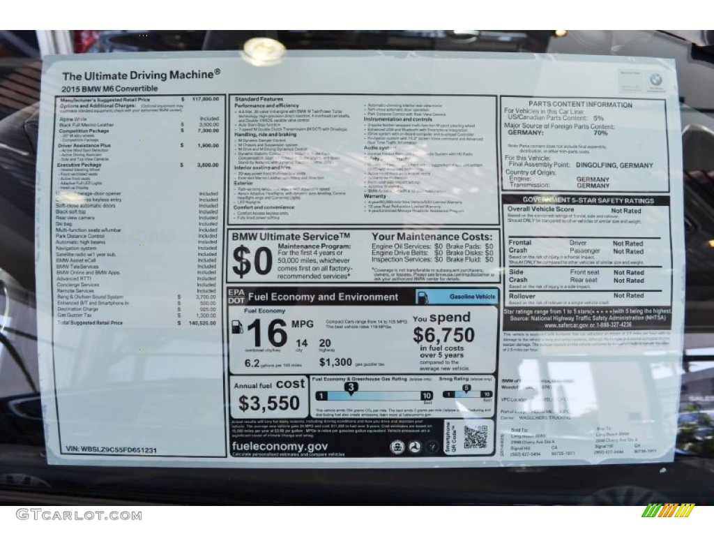 2015 BMW M6 Convertible Window Sticker Photo #95077143