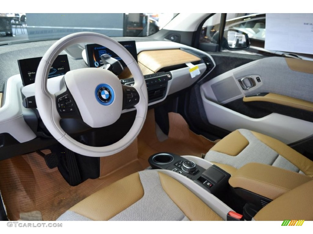 Giga Cassia Natural Leather/Carum Spice Grey Wool Cloth Interior 2014 BMW i3 with Range Extender Photo #95077228