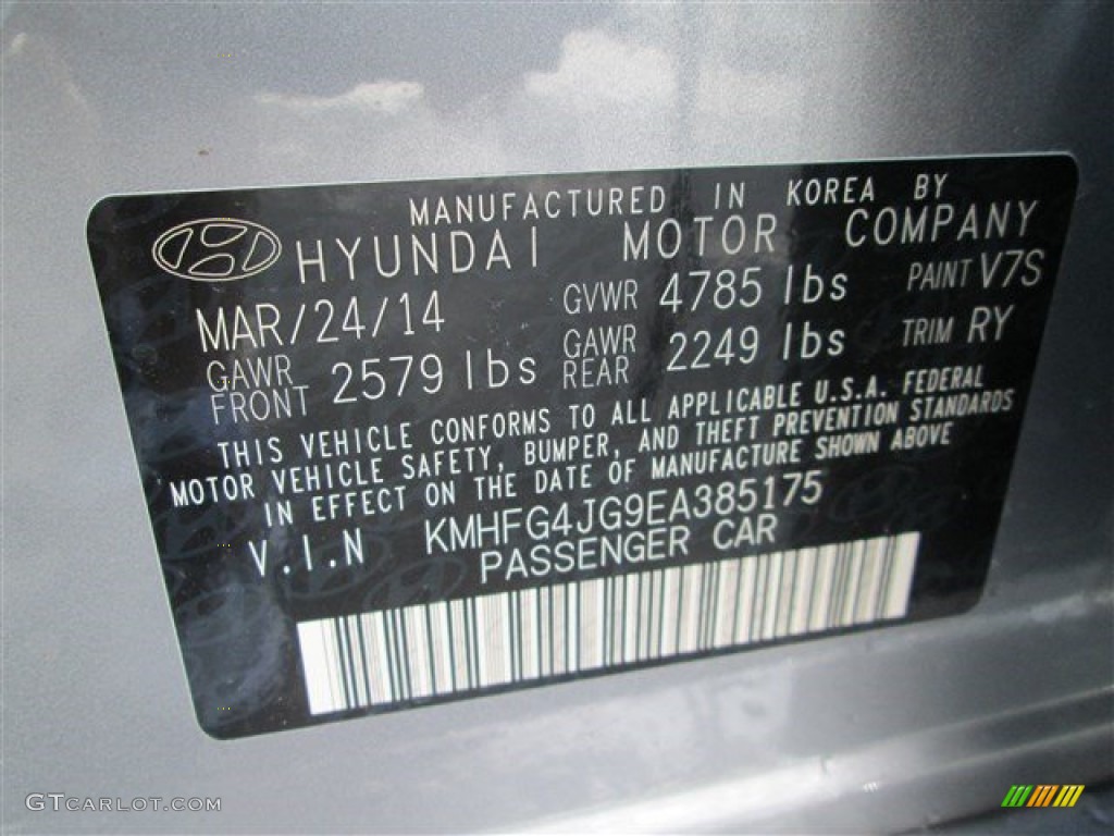 2014 Azera Color Code V7S for Pewter Gray Metallic Photo #95084418