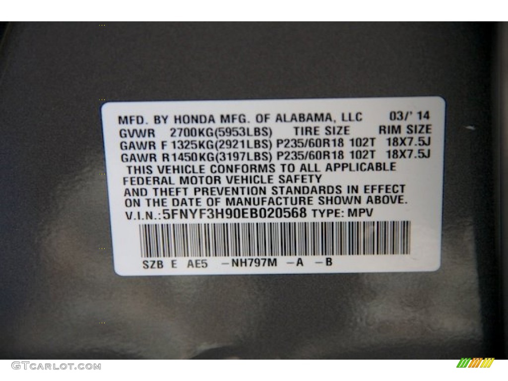 2014 Pilot Touring - Modern Steel Metallic / Black photo #25