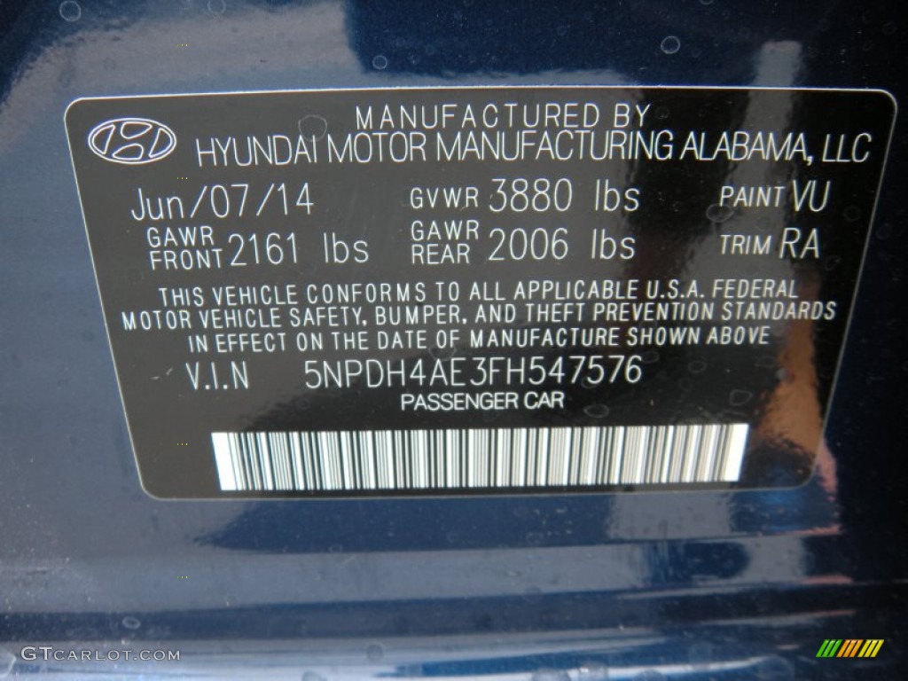 2015 Elantra Color Code VU for Lakeside Blue Photo #95118566
