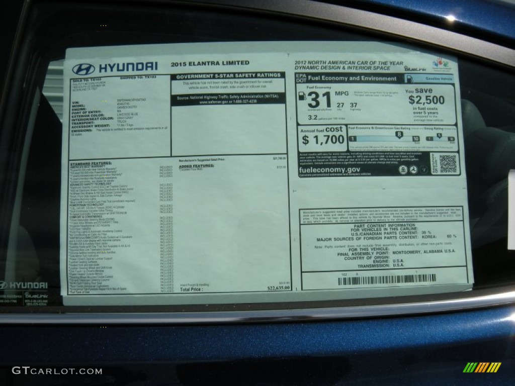 2015 Hyundai Elantra Limited Sedan Window Sticker Photos