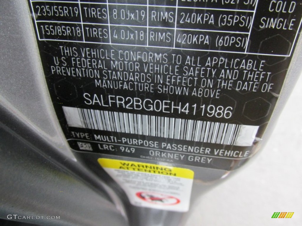 2014 LR2 Color Code 949 for Orkney Grey Metallic Photo #95123078