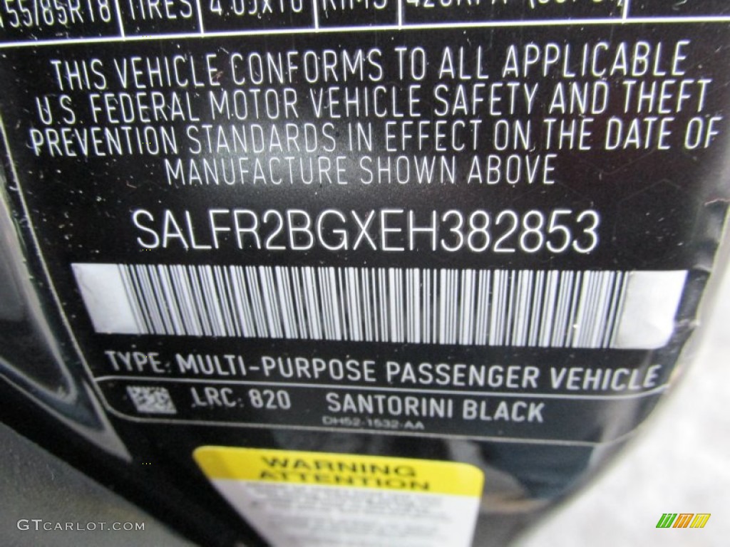 2014 LR2 Color Code 820 for Santorini Black Metallic Photo #95132368