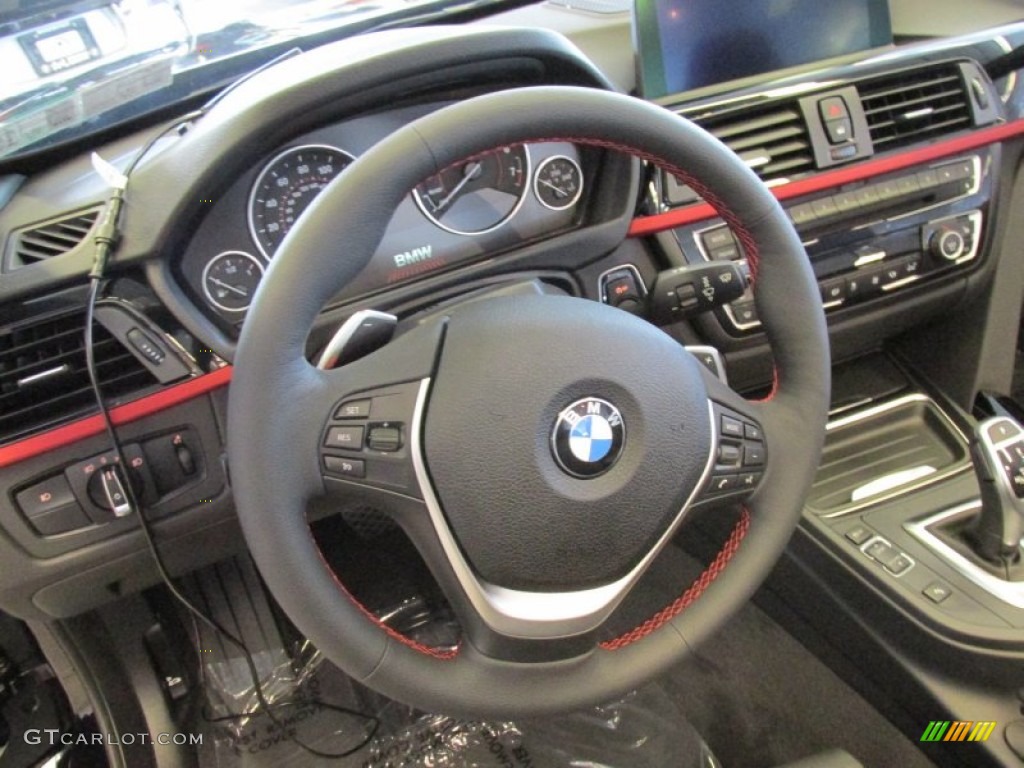 2014 BMW 4 Series 428i xDrive Convertible Black Steering Wheel Photo #95141546