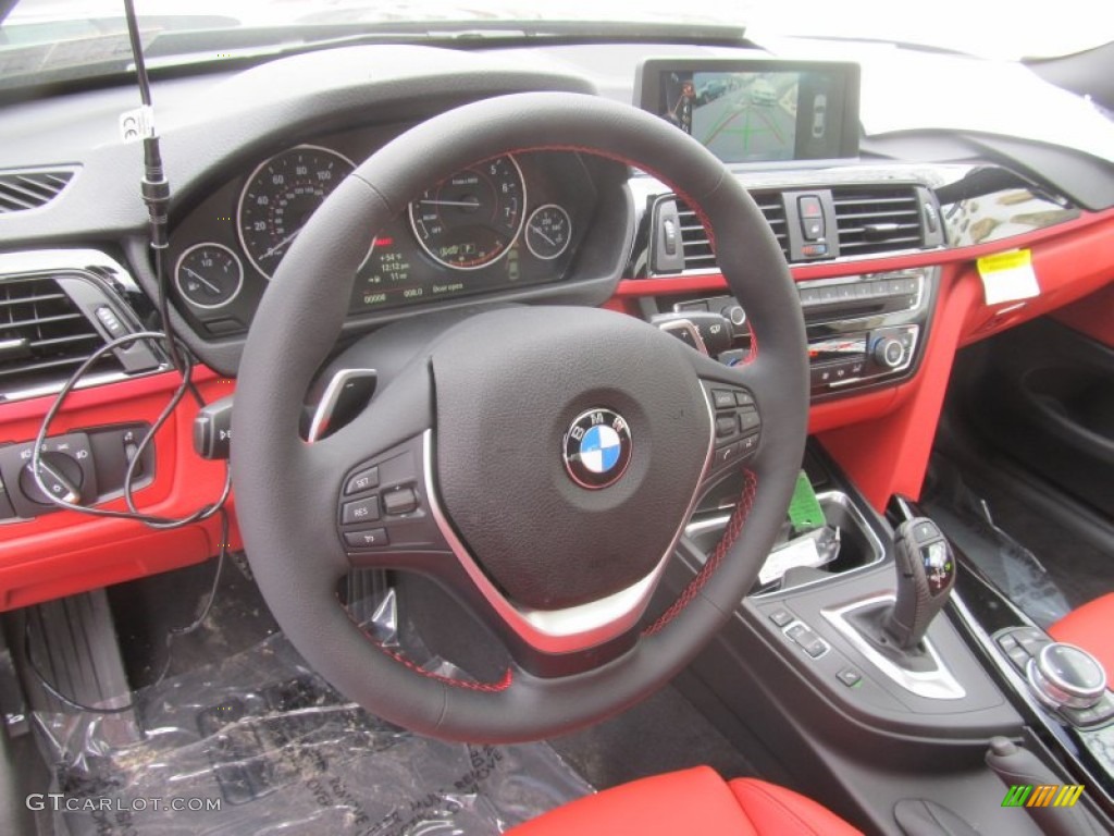 2014 BMW 4 Series 428i xDrive Coupe Coral Red Steering Wheel Photo #95141702